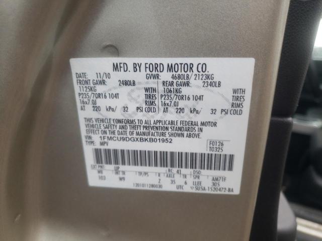 1FMCU9DGXBKB01952 - 2011 FORD ESCAPE XLT TAN photo 12