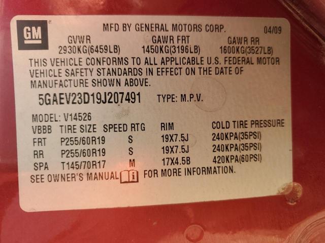 5GAEV23D19J207491 - 2009 BUICK ENCLAVE CXL RED photo 13