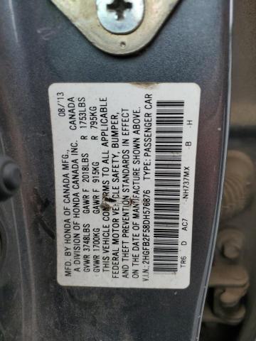 2HGFB2F58DH576876 - 2013 HONDA CIVIC LX GRAY photo 13