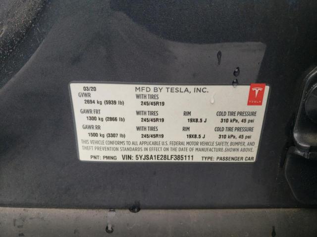 5YJSA1E28LF385111 - 2020 TESLA MODEL S رمادي صورة 13