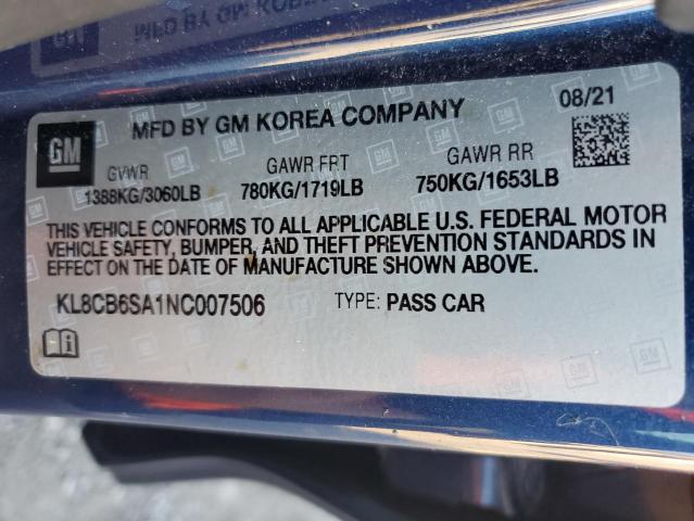 KL8CB6SA1NC007506 - 2022 CHEVROLET SPARK LS BLUE photo 12