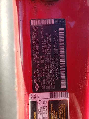 WMWSV3C5XBTY21558 - 2011 MINI COOPER S RED photo 12