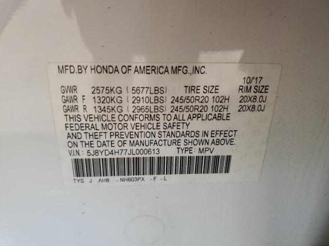 5J8YD4H77JL000613 - 2018 ACURA MDX TECHNOLOGY Weiß Foto 13