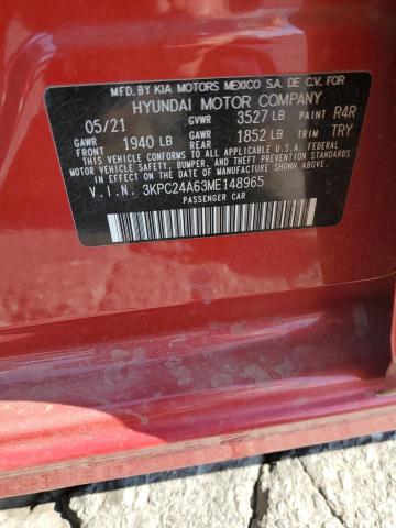 3KPC24A63ME148965 - 2021 HYUNDAI ACCENT SE RED photo 12