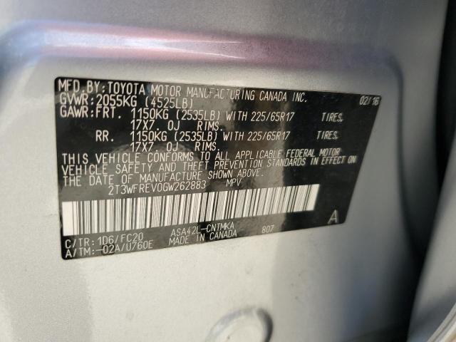 2T3WFREV0GW262883 - 2016 TOYOTA RAV4 XLE SILVER photo 13