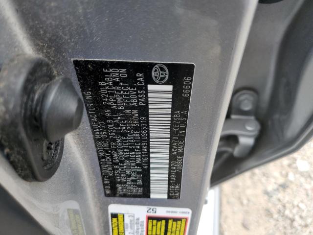 4T1G11AK9LU965319 - 2020 TOYOTA CAMRY SE 银色 照片 12