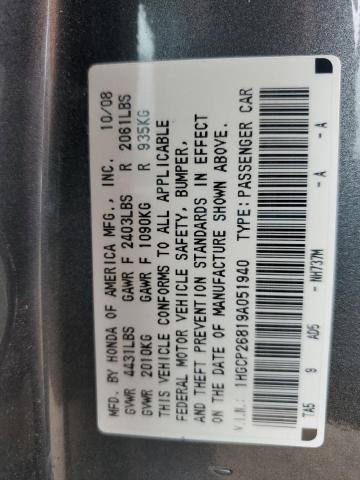 1HGCP26819A051940 - 2009 HONDA ACCORD EXL GRAY photo 12