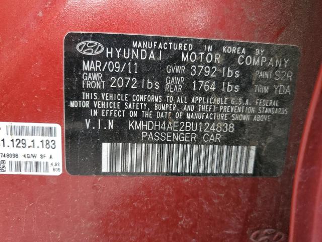 KMHDH4AE2BU124838 - 2011 HYUNDAI ACCENT BAS GLS BURGUNDY photo 12