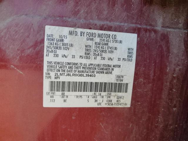 2LMTJ8LR0GBL39403 - 2016 LINCOLN MKX RESERVE 红色 照片 13