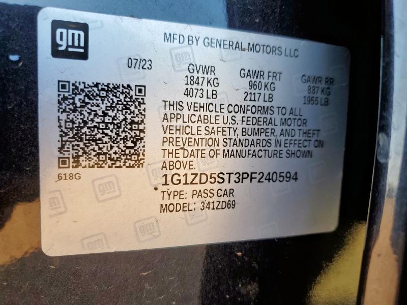 1G1ZD5ST3PF240594 - 2023 CHEVROLET MALIBU LT BLACK photo 13