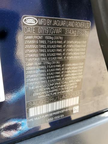 SALGS2RU1LA572633 - 2020 LAND ROVER RANGE ROVE HSE BLUE photo 12