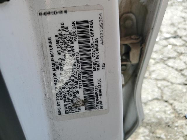 2T1KR32E83C100740 - 2003 TOYOTA COROLLA MA XR WHITE photo 12