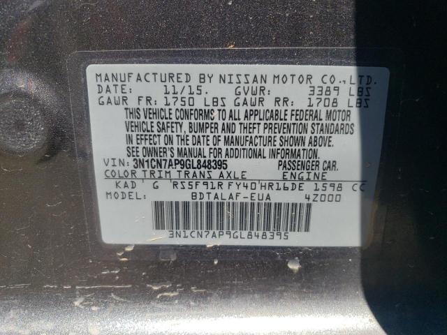 3N1CN7AP9GL848395 - 2016 NISSAN VERSA S GRAY photo 12