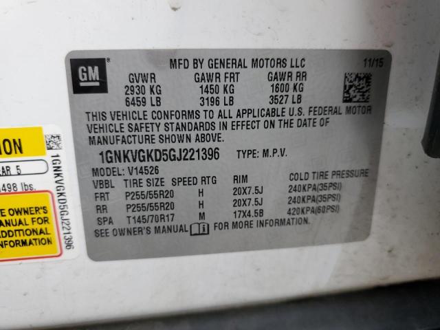 1GNKVGKD5GJ221396 - 2016 CHEVROLET TRAVERSE LT თეთრი ფოტო 13