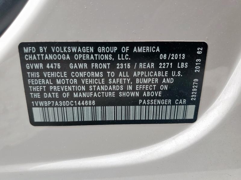 1VWBP7A30DC144686 - 2013 VOLKSWAGEN PASSAT SE თეთრი ფოტო 12