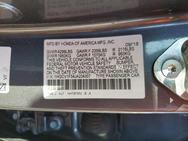 1HGCV1F54JA234307 - 2018 HONDA ACCORD EXL GRAY photo 12