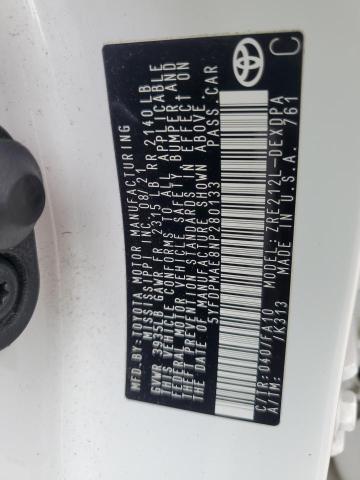 5YFDPMAE8NP280133 - 2022 TOYOTA COROLLA L 白色 照片 12