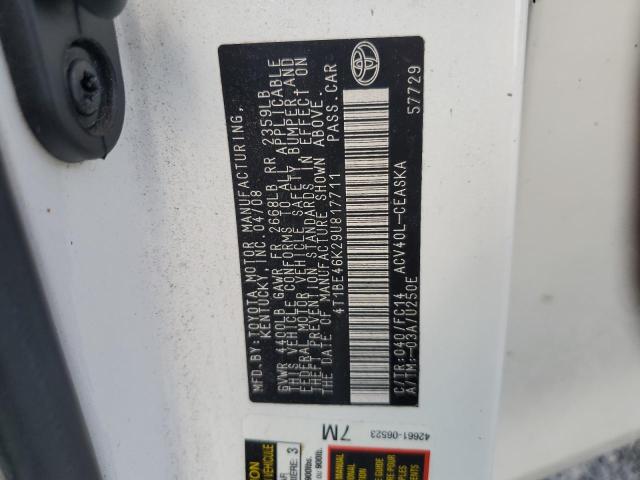 4T1BE46K29U817711 - 2009 TOYOTA CAMRY BASE WHITE photo 12