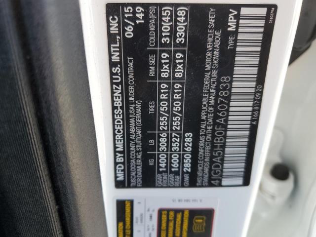 4JGDA5HB0FA607838 - 2015 MERCEDES-BENZ ML 350 4MATIC WHITE photo 13