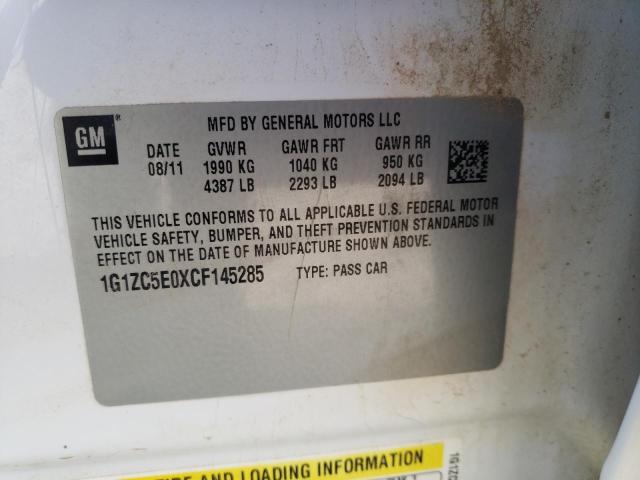 1G1ZC5E0XCF145285 - 2012 CHEVROLET MALIBU 1LT WHITE photo 13