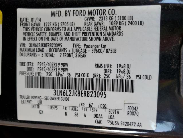 3LN6L2JK8ER823095 - 2014 LINCOLN MKZ BLACK photo 12