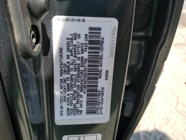 4T1BE32K52U627732 - 2002 TOYOTA CAMRY A LE GREEN photo 12