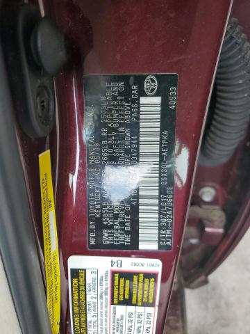 4T1BK36B49U347944 - 2009 TOYOTA AVALON XL ბურგუნდია ფოტო 12