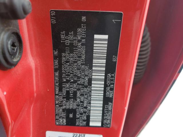 5TFUW5F17AX157952 - 2010 TOYOTA TUNDRA DOUBLE CAB SR5 RED photo 12