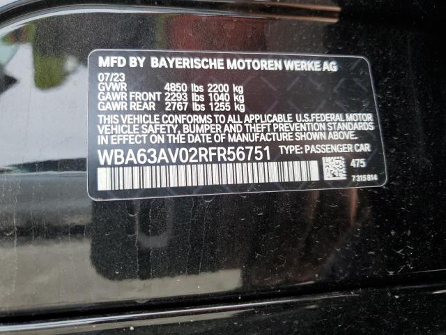 WBA63AV02RFR56751 - 2024 BMW 430I GRAN COUPE BLACK photo 12