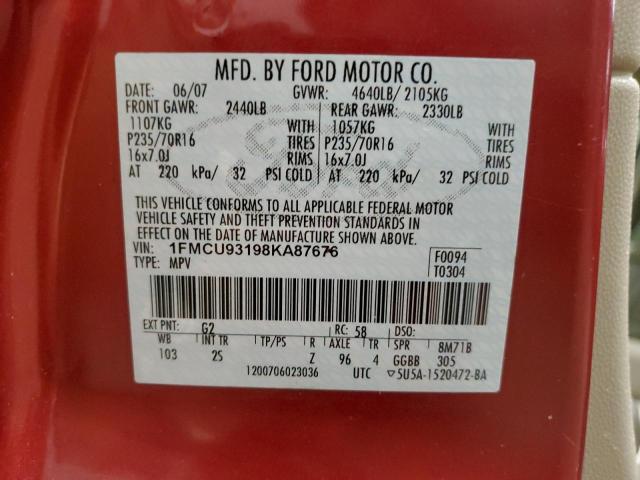 1FMCU93198KA87676 - 2008 FORD ESCAPE XLT RED photo 13