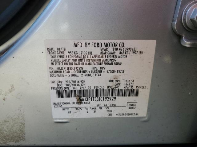 MAJ3P1TE3JC192929 - 2018 FORD ECOSPORT SE Plata foto 12