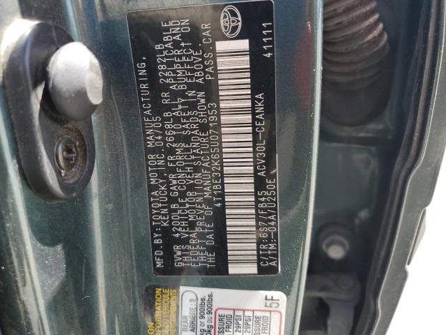 4T1BE32K65U071953 - 2005 TOYOTA CAMRY LE მწვანე ფოტო 12