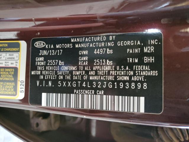 5XXGT4L32JG193898 - 2018 KIA OPTIMA LX 栗色 照片 12