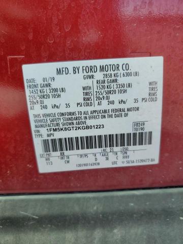 1FM5K8GT2KGB01223 - 2019 FORD EXPLORER SPORT წითელი ფოტო 13