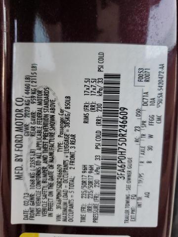 3FA6P0H75DR246609 - 2013 FORD FUSION SE BROWN photo 12