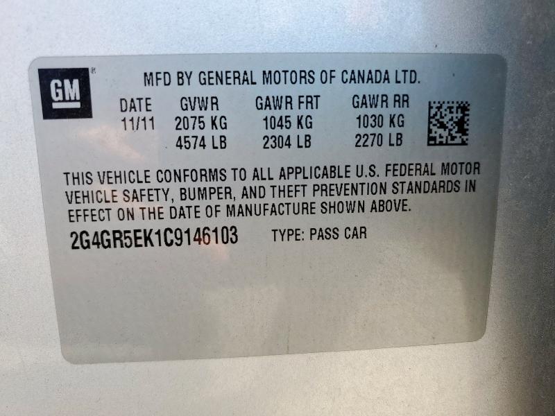 2G4GR5EK1C9146103 - 2012 BUICK REGAL Күміс фото 12