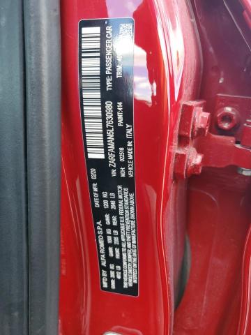 ZARFAMAN5L7630980 - 2020 ALFA ROMEO GIULIA 红色 照片 13