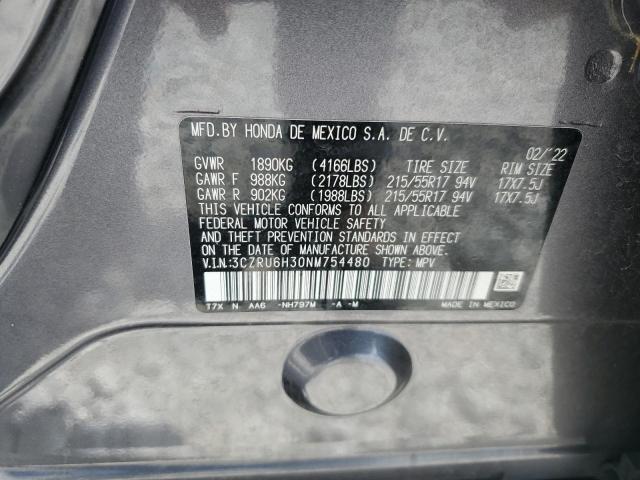 3CZRU6H30NM754480 - 2022 HONDA HR-V LX GRAY photo 13