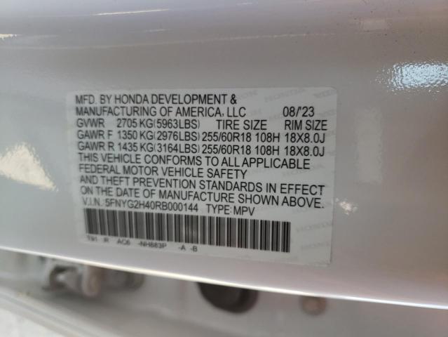 5FNYG2H40RB000144 - 2024 HONDA PILOT EXL WHITE photo 13