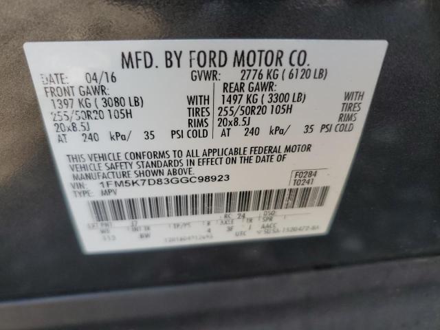 1FM5K7D83GGC98923 - 2016 FORD EXPLORER XLT 灰色 照片 13