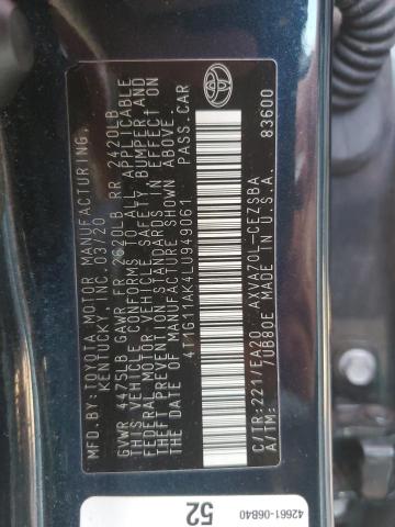 4T1G11AK4LU949061 - 2020 TOYOTA CAMRY SE BLUE photo 12