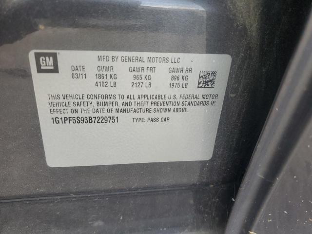 1G1PF5S93B7229751 - 2011 CHEVROLET CRUZE LT GRAY photo 12