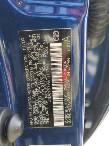 JTDKN3DU6A1113360 - 2010 TOYOTA PRIUS 蓝色 照片 12