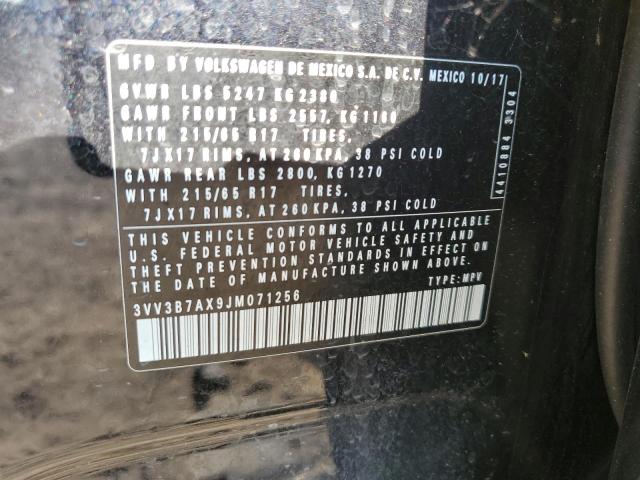 3VV3B7AX9JM071256 - 2018 VOLKSWAGEN TIGUAN SE Қара фото 12