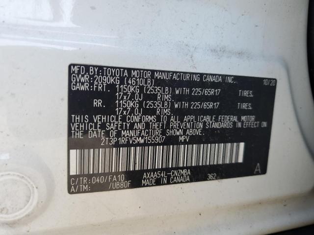 2T3P1RFV5MW155907 - 2021 TOYOTA RAV4 XLE WHITE photo 13
