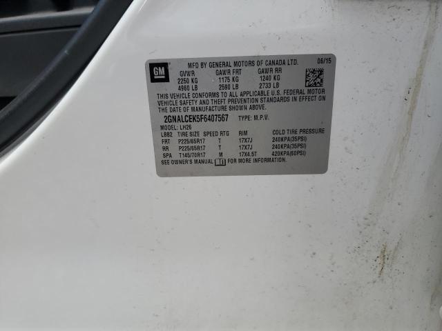 2GNALCEK5F6407567 - 2015 CHEVROLET EQUINOX LT WHITE photo 13