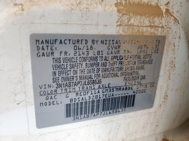 3N1AB7AP7JL658635 - 2018 NISSAN SENTRA S WHITE photo 12