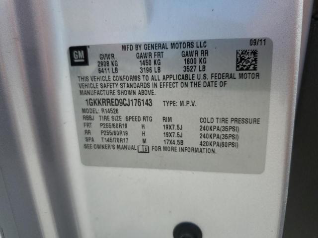 1GKKRRED9CJ176143 - 2012 GMC ACADIA SLT-1 SILVER photo 13