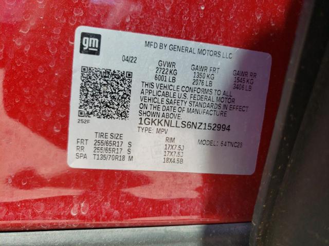 1GKKNLLS6NZ152994 - 2022 GMC ACADIA AT4 RED photo 13