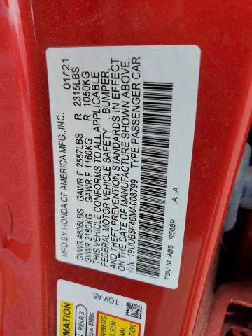 19UUB5F46MA008799 - 2021 ACURA TLX TECHNOLOGY RED photo 13